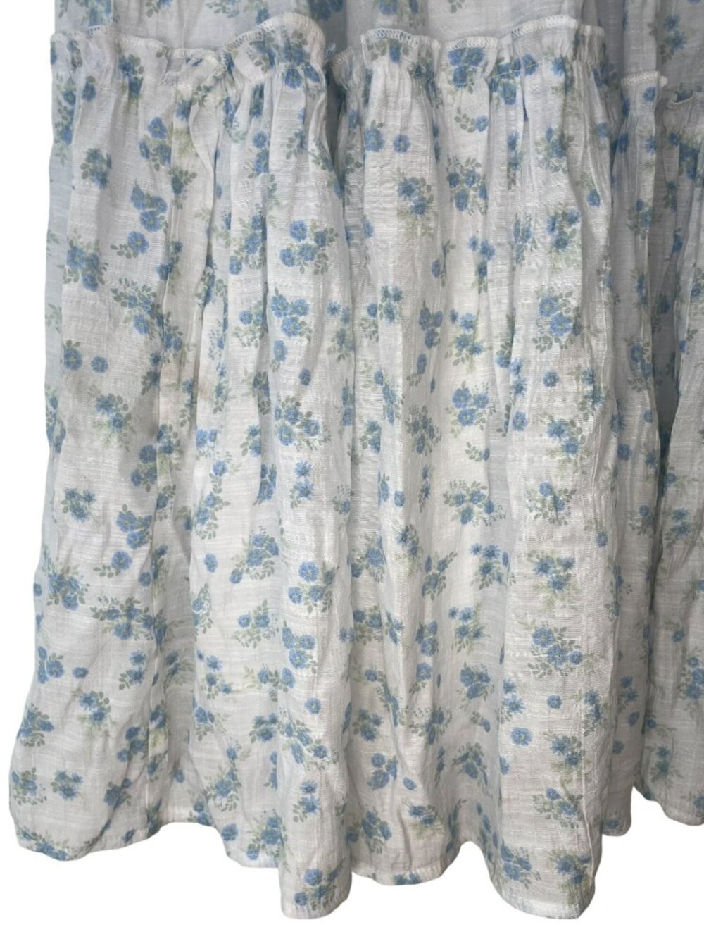 Altar'd State Floral Smocked Maxi Dress Ruffle Sleeves Lining Blue White Sz XXS - Picture 6 of 7
